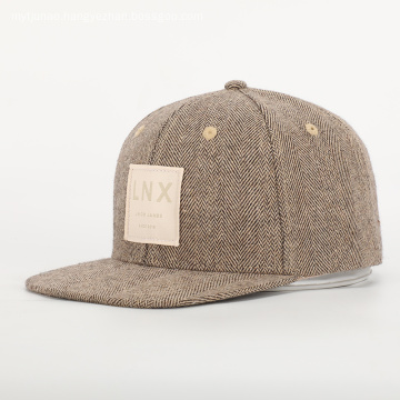 Wholesale Custom High Quality 6 Panel Woven Patch Logo Herringbone Snapback Hat Cap